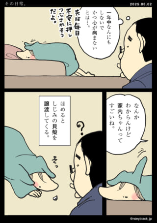 家内ちゃんの不安と貝殻譲渡。