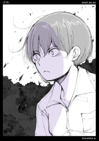 怒った表情のアニメキャラクター。