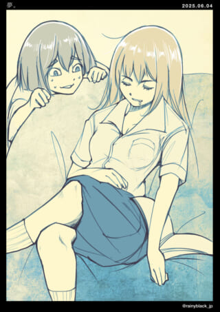 眠る少女と見守る友人。