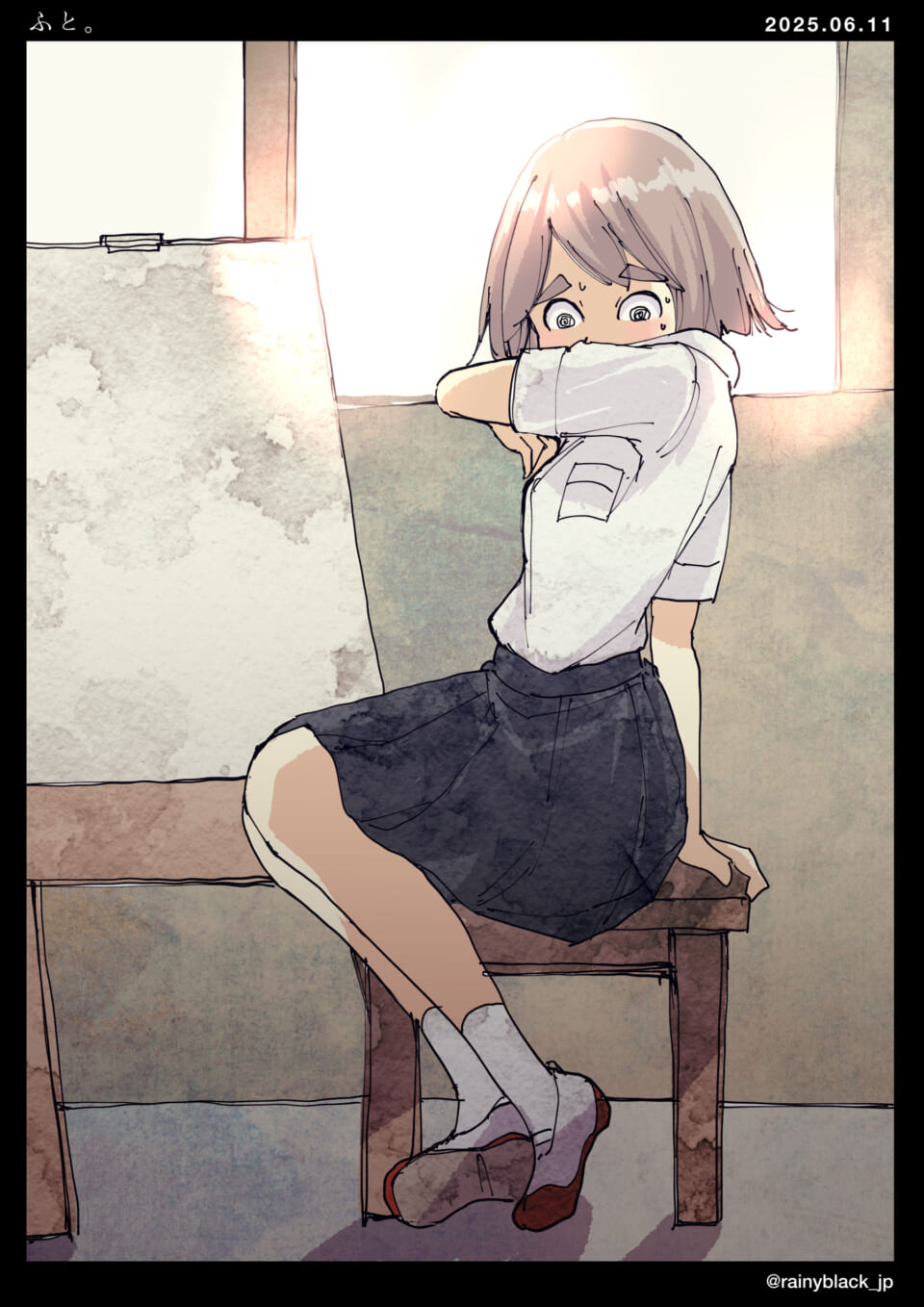 椅子に座る制服の少女。