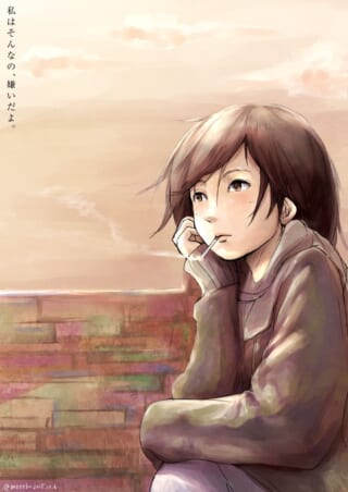 タバコをくわえる女性のイラスト
