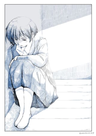 座り込んでいる少女のイラスト