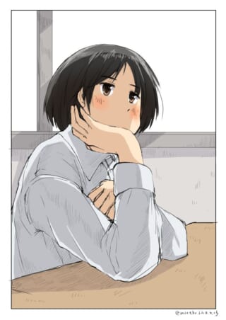 頬杖をつく女性のイラスト