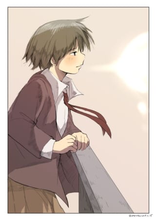 夕日に想いを馳せる少年。