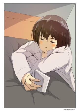 スマホを見る女性イラスト