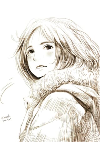 女性の横顔イラスト。
