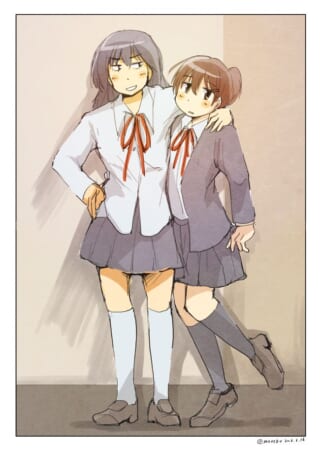 制服姿の女子高生二人のイラスト