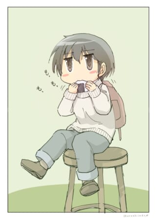キャラクターが食パンを食べる