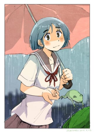 セーラー服の少女とカエル