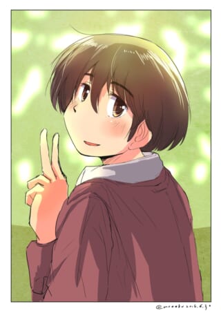 ピースサインをする少年のイラスト
