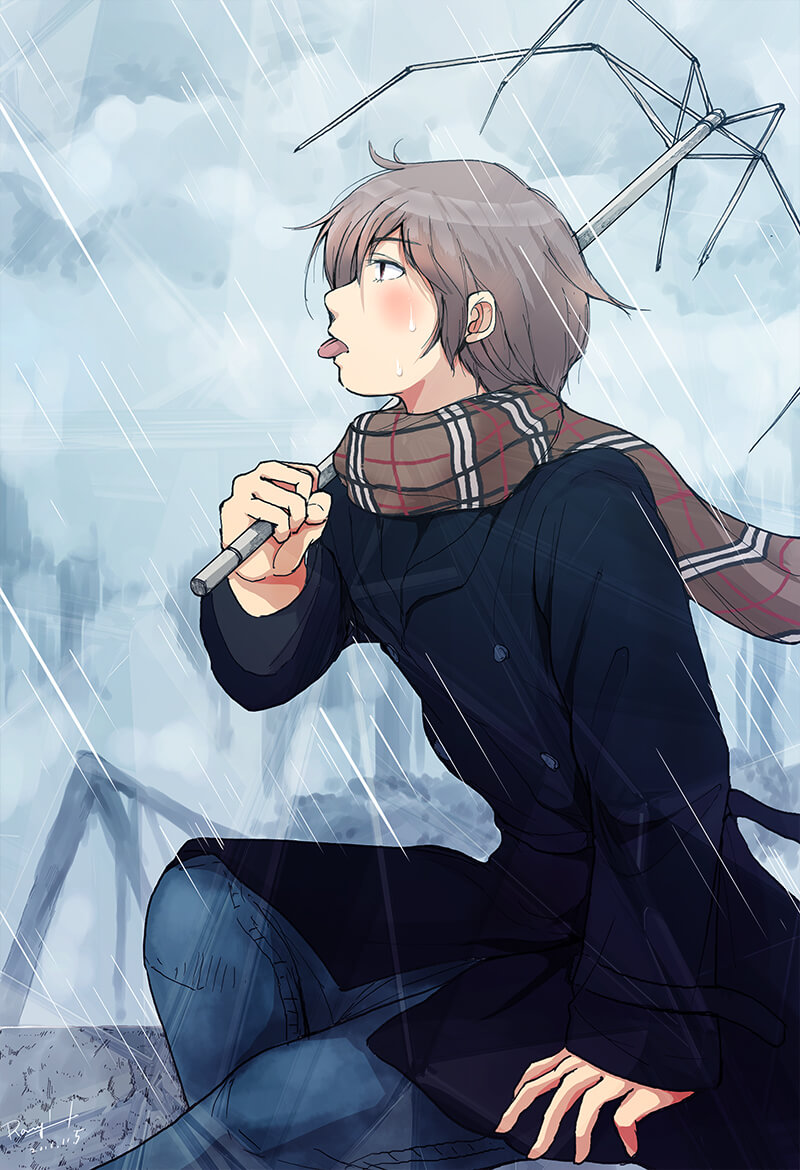 「雨に向かう、拮抗する。」