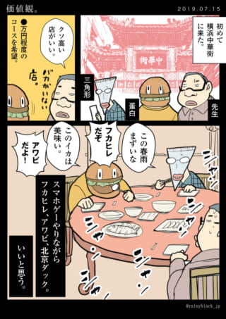 漫画キャラが中華街で食事