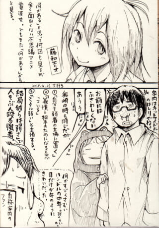 キャラクターの対話シーンの漫画。
