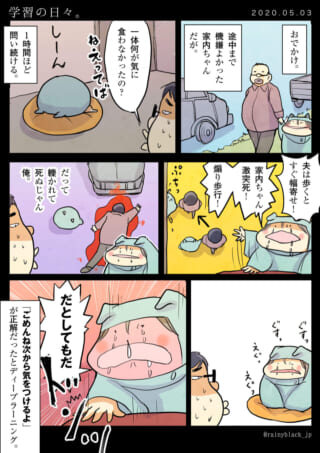 歩行中の事故を心配する漫画
