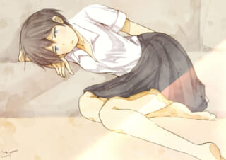 女性が床に横たわるイラスト