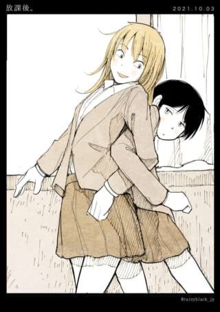 制服の少女２人、放課後の風景。