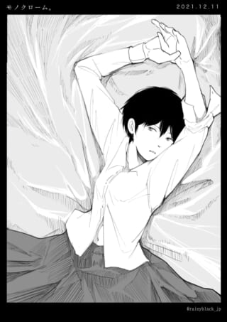 白黒で横たわる人物イラスト