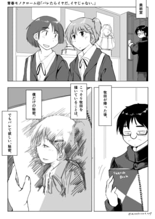 美術室でスケッチする男子学生。