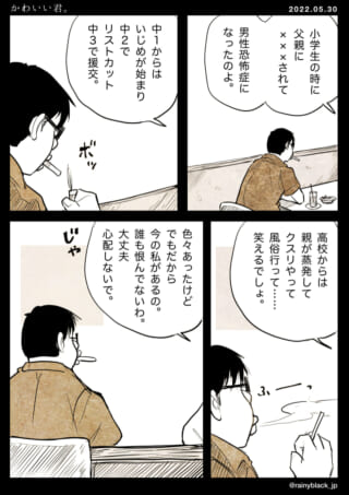 喫煙する男性が過去を語る漫画。