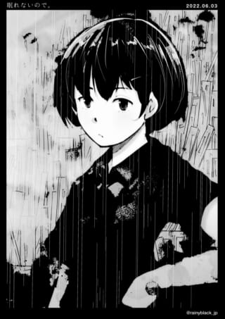 モノクロの少女イラスト。