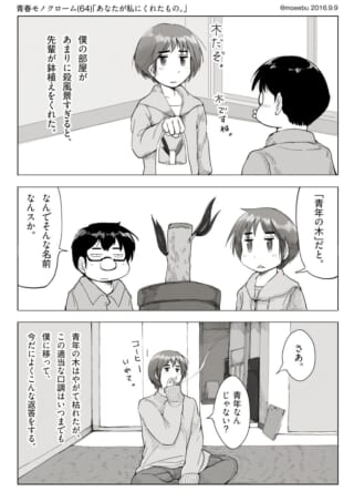 青年の木と部屋の会話シーン