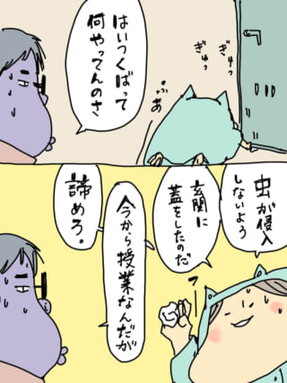 虫の侵入を防ぐため玄関に蓋。
