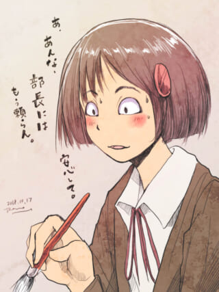 絵を描く少女の驚き顔。