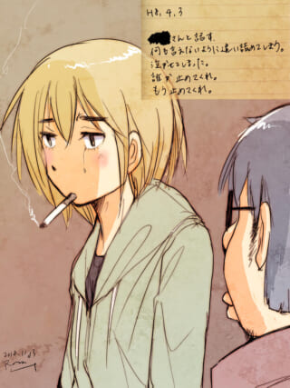 泣いている人物と手紙。