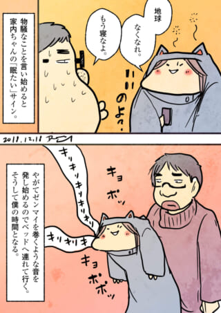家内ちゃんの寝る前の行動。